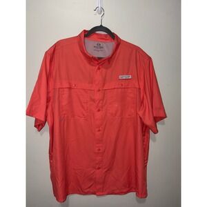 Realtree Fishing Mens XL Short Sleeve Button Down Shirt Coral Orange Ventilated